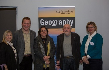 Tom Slater (left) with David M Smith (right), Professor Alison Blunt (far right) and David’s family